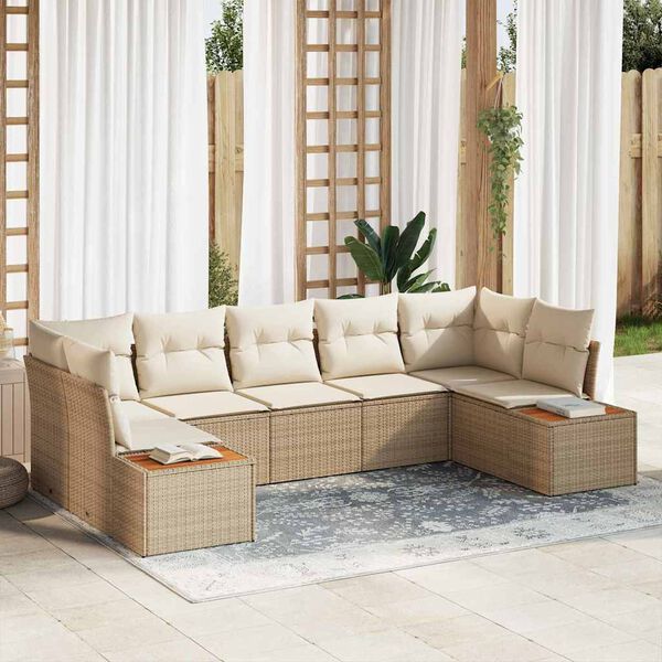 vidaXL Kerti Kanap&eacute; Szett p&aacute;rn&aacute;val 7 pcs Beige &eacute;s kr&eacute;m Polyrattan