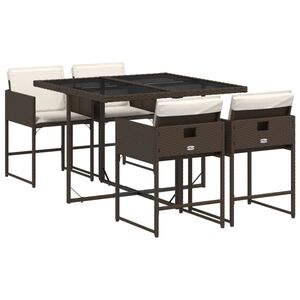vidaXL 5 r&eacute;szes barna polyrattan kerti &eacute;tkezőgarnit&uacute;ra p&aacute;rn&aacute;kkal