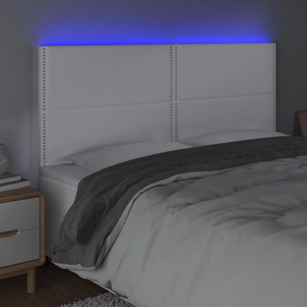 vidaXL feh&eacute;r műbőr LED-es fejt&aacute;mla 160x5x118/128 cm