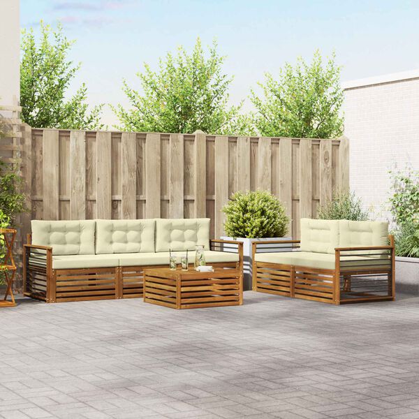 vidaXL K&uuml;lt&eacute;ri kanap&eacute; szett p&aacute;rn&aacute;val 6 pcs Term&eacute;szetes &eacute;s kr&eacute;msz&iacute;nű