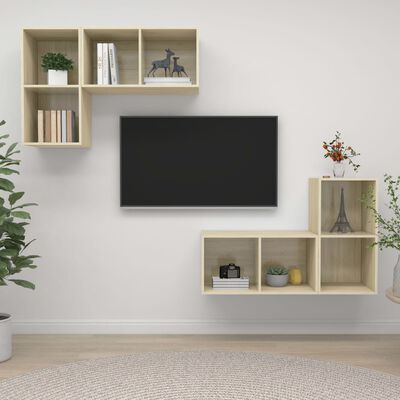 vidaXL 4 db tölgyszínű forgácslap falra szerelhető TV-szekrény