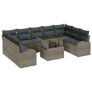 vidaXL Kerti Kanap&eacute; Szett p&aacute;rn&aacute;val t&aacute;rol&oacute;val 10 pcs Sz&uuml;rke Poli rattan