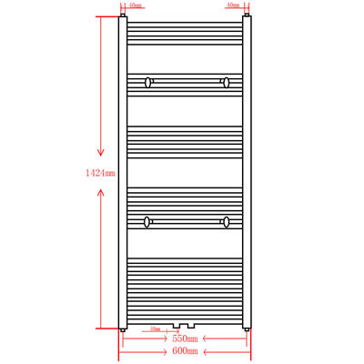 Ívelt szürke törölközőszárító radiátor központi fűtéssel 600 x 1424 mm