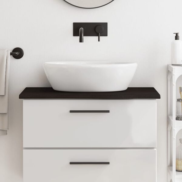 vidaXL s&ouml;t&eacute;tbarna kezelt t&ouml;m&ouml;r fa f&uuml;rdőszobai pult 80x30x2 cm