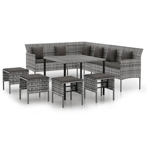 vidaXL 6 r&eacute;szes sz&uuml;rke polyrattan kerti &eacute;tkezőgarnit&uacute;ra p&aacute;rn&aacute;kkal
