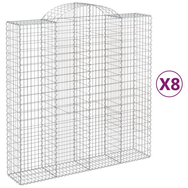 vidaXL 8 db íves horganyzott vas gabion kosár 200x50x200/220 cm
