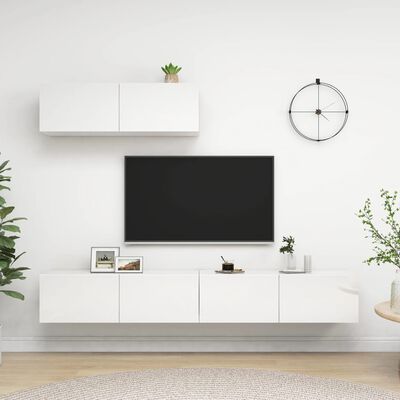 vidaXL 3 db magasfényű fehér forgácslap TV-szekrény