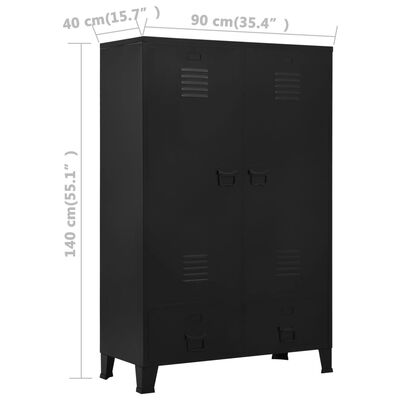 vidaXL ipari fekete acél szekrény 90 x 40 x 140 cm