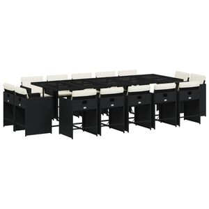 vidaXL 15 r&eacute;szes fekete polyrattan kerti &eacute;tkezőgarnit&uacute;ra p&aacute;rn&aacute;kkal