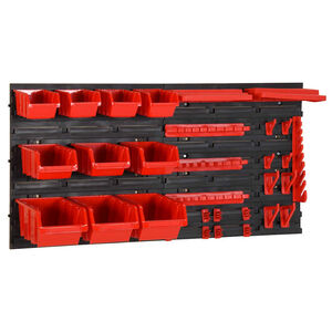 vidaXL 35 r&eacute;szes piros/fekete polipropil&eacute;n műhelypolcszett 77 x 39 cm