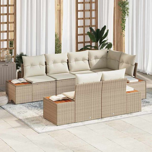 vidaXL Kerti Kanap&eacute; Szett p&aacute;rn&aacute;val 7 pcs Beige &eacute;s kr&eacute;m Polyrattan