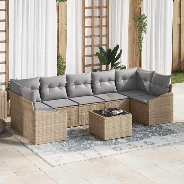 vidaXL Kanap&eacute; Szett Beige &eacute;s Vil&aacute;gossz&uuml;rke 55 x 55 x 37 cm polirattan