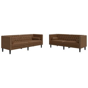 vidaXL 2 r&eacute;szes barna művel&uacute;r Chesterfield kanap&eacute;szett hengerp&aacute;rn&aacute;kkal