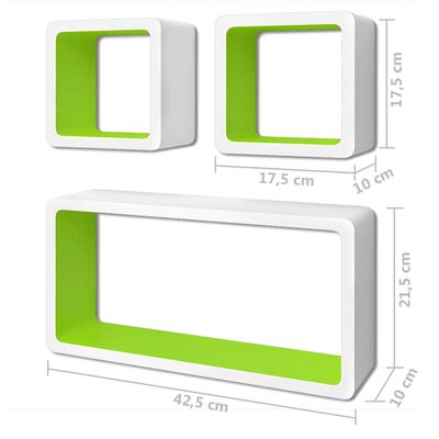 vidaXL 6 db fehér és zöld kocka fali polc