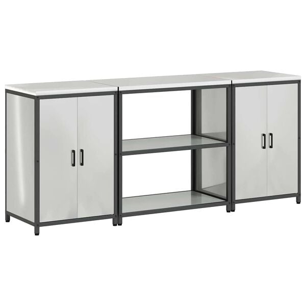 vidaXL Konyhai T&aacute;rol&oacute; K&eacute;szlet polcokkal 3 pcs Ez&uuml;st Horganyzott ac&eacute;l