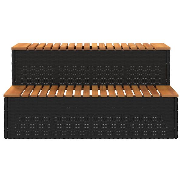 vidaXL pezsgőf&uuml;rdő l&eacute;pcső fekete 100x50x50,5 cm polyrattan &eacute;s ak&aacute;cfa