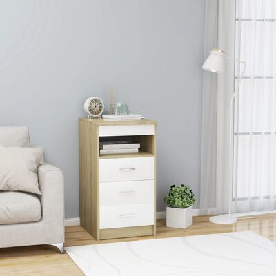 vidaXL fehér és sonoma-színű szerelt fa fiókos szekrény 40x50x76 cm