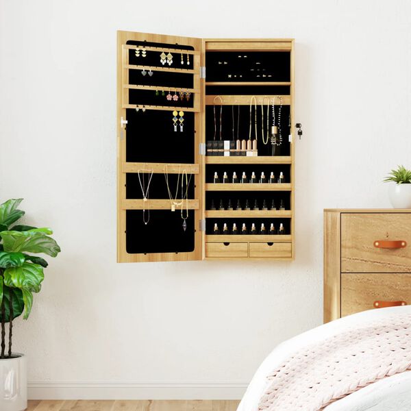 vidaXL falra szerelhető t&uuml;kr&ouml;s &eacute;kszerszekr&eacute;ny LED f&eacute;nyekkel