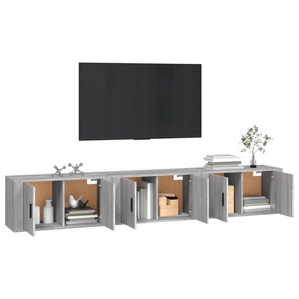 vidaXL 3 db szürke sonoma falra szerelhető TV-szekrény 80x34,5x40 cm