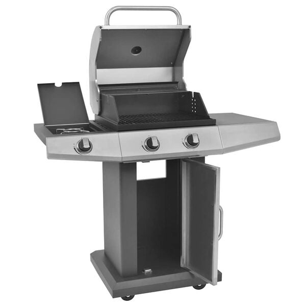 vidaXL G&aacute;z Grills&uuml;tő ker&eacute;kkel ajt&oacute;val Ez&uuml;st Ac&eacute;l f&eacute;m t&ouml;mlővel