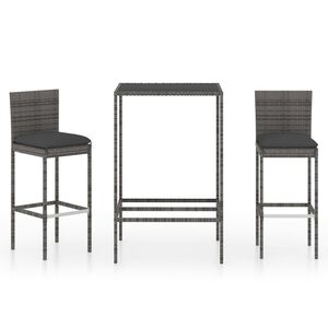 vidaXL 3 r&eacute;szes sz&uuml;rke polyrattan kerti b&aacute;rszett p&aacute;rn&aacute;kkal