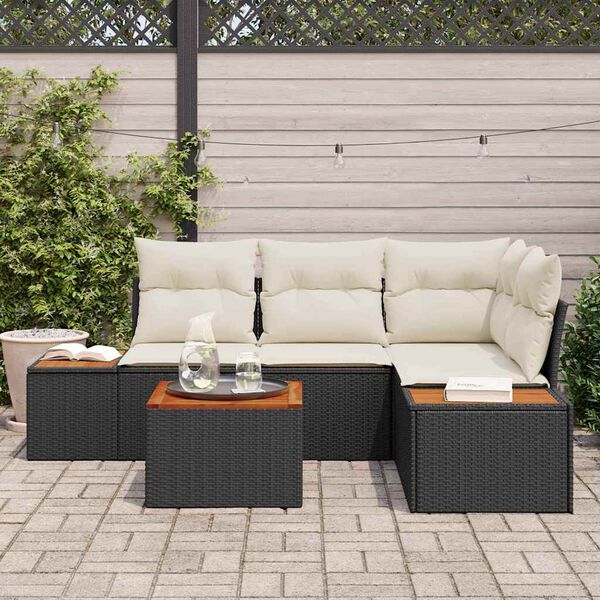 vidaXL Kerti Kanapé Szett párnával 4 pcs Fekete és Krém Polyrattan