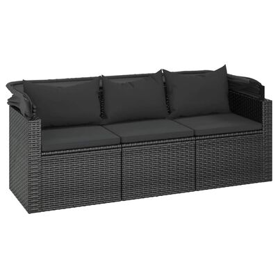 vidaXL 3-személyes fekete polyrattan kanapé tetővel és lábtartóval