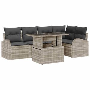 vidaXL Kerti Kanap&eacute; Szett p&aacute;rn&aacute;val 6 pcs Vil&aacute;gossz&uuml;rke Poli rattan