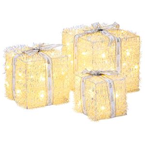 vidaXL Megvil&aacute;g&iacute;tott kar&aacute;csonyi aj&aacute;nd&eacute;kdoboz 3 db 64 LED Meleg feh&eacute;r