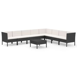 vidaXL 9 r&eacute;szes fekete polyrattan kerti &uuml;lőgarnit&uacute;ra p&aacute;rn&aacute;kkal