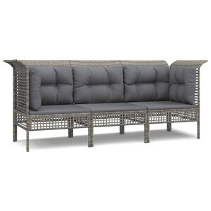 vidaXL 3 r&eacute;szes sz&uuml;rke polyrattan kerti &uuml;lőgarnit&uacute;ra p&aacute;rn&aacute;kkal