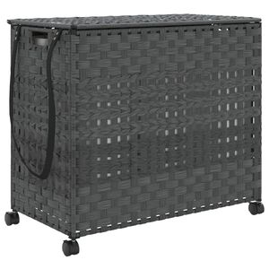 vidaXL sz&uuml;rke rattan szennyeskos&aacute;r kerekekkel 66x35x60 cm
