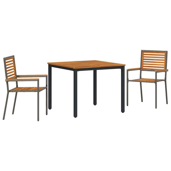 vidaXL Kert &eacute;tkező szett 3 pcs Sz&uuml;rke 90 x 90 x 75 cm polirattan