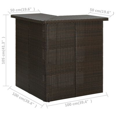 vidaXL barna polyrattan sarok bárasztal 100 x 50 x 105 cm