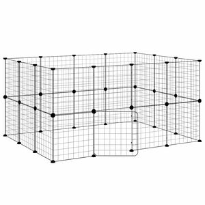 vidaXL 28 paneles fekete ac&eacute;l kis&aacute;llatketrec ajt&oacute;val 140 x 105 x 70 cm