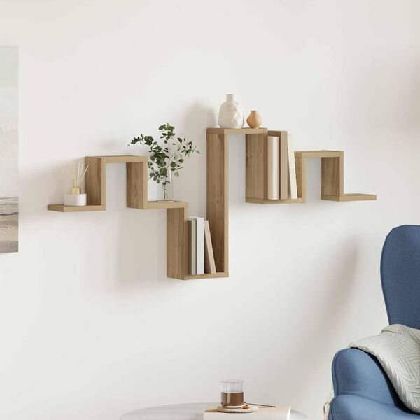 vidaXL Falpolc polcokkal kézműves tölgy 104,5 x 10 x 43 cm Faanyag