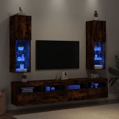 vidaXL 2 db füstös tölgy színű TV-szekrény LED-ekkel 30,5x30x102 cm
