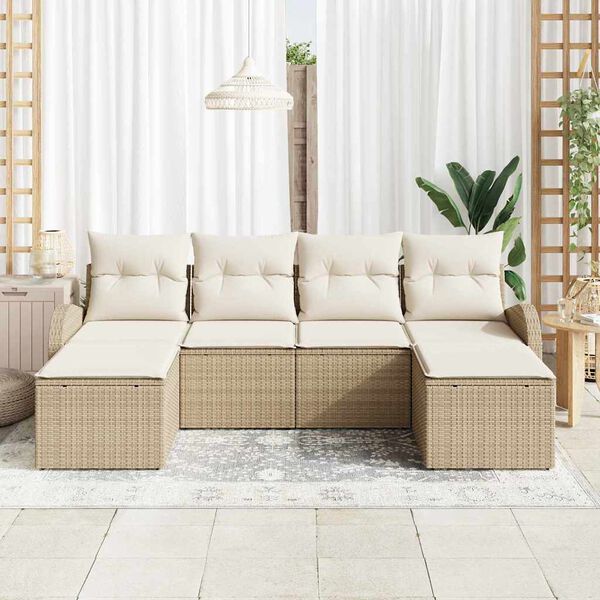 vidaXL Kanap&eacute; Szett p&aacute;rn&aacute;val t&aacute;rol&oacute;val 6 pcs Beige &eacute;s Feh&eacute;r polirattan