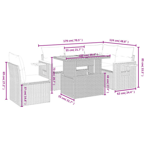 vidaXL 6 részes szürke polyrattan kerti ülőgarnitúra párnákkal