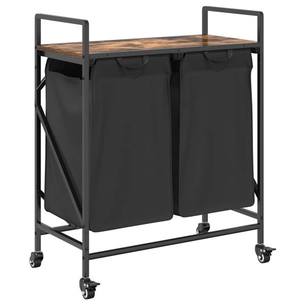 vidaXL füstölt tölgy mosodai kosár 2 rekeszes kerekekkel