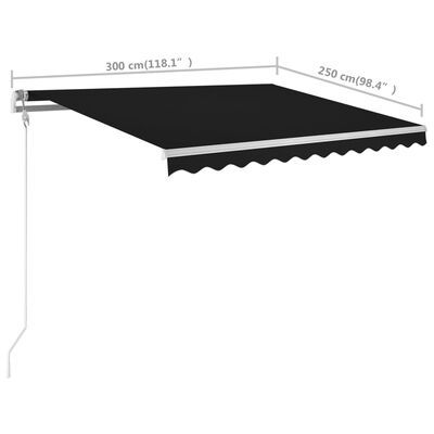 vidaXL antracitszürke kézzel kihúzható napellenző póznákkal 3 x 2,5 m