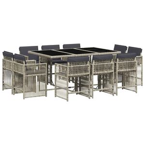vidaXL 11 r&eacute;szes vil&aacute;gossz&uuml;rke polyrattan kerti &uuml;lőgarnit&uacute;ra p&aacute;rn&aacute;kkal