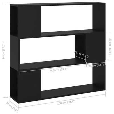 vidaXL fekete térelválasztó könyvszekrény 100 x 24 x 94 cm