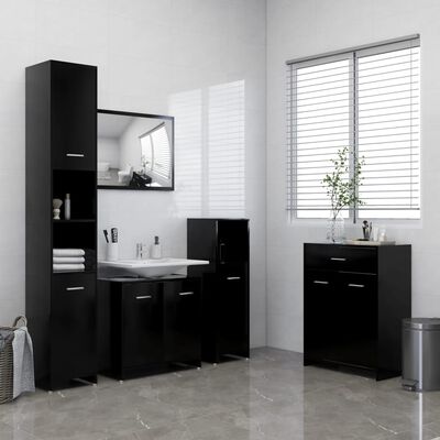 vidaXL 4 részes fekete fürdőszobai bútorszett