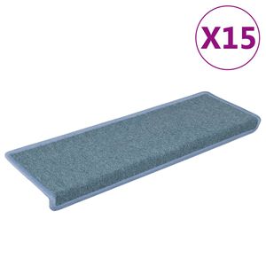vidaXL 15 db lépcsőszőnyeg 65 x 21 x 4 cm tengerkék téglalap alakú széllel