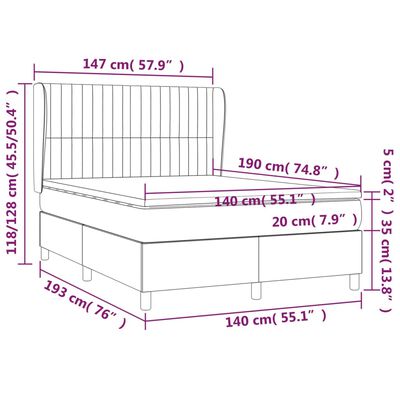 vidaXL sötétszürke szövet rugós ágy matraccal 140 x 190 cm