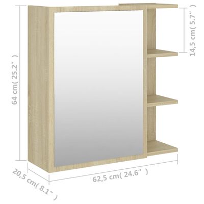 vidaXL sonoma színű forgácslap tükrös szekrény 62,5 x 20,5 x 64 cm