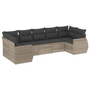 vidaXL 7 r&eacute;szes vil&aacute;gossz&uuml;rke polyrattan kerti &uuml;lőgarnit&uacute;ra p&aacute;rn&aacute;kkal