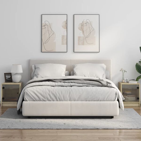 vidaXL 2 db sonoma t&ouml;lgy sz&iacute;nű &eacute;jjeliszekr&eacute;ny &uuml;vegajt&oacute;kkal 35x37x42 cm