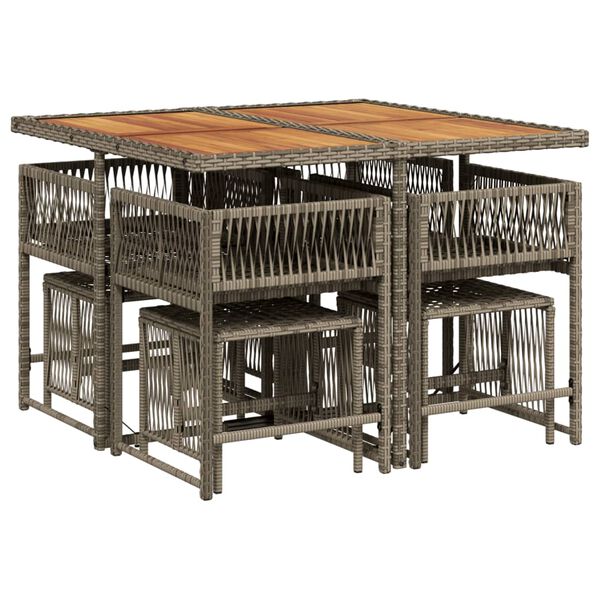 vidaXL 9 r&eacute;szes sz&uuml;rke polyrattan kerti &eacute;tkezőgarnit&uacute;ra p&aacute;rn&aacute;val